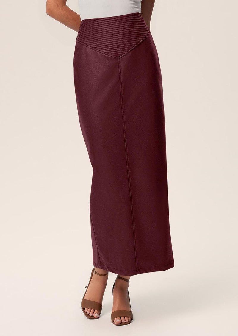 PRETTYGARDEN Store Long Skirts for Women 2026 Fall Fashion Clothing Faux Leather High Waist Dressy Casual Slit Pencil Maxi Skirt - Image 3